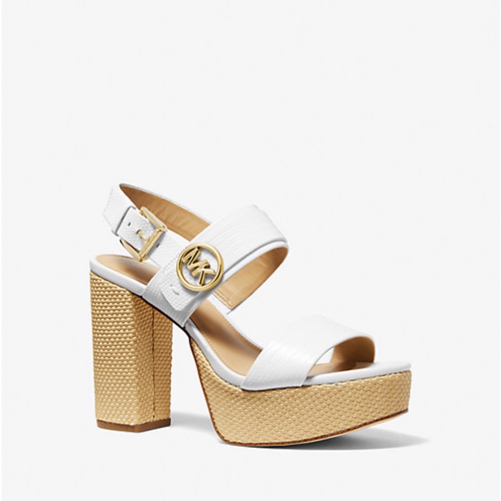 Michael Kors White and Tan Platform Sandals